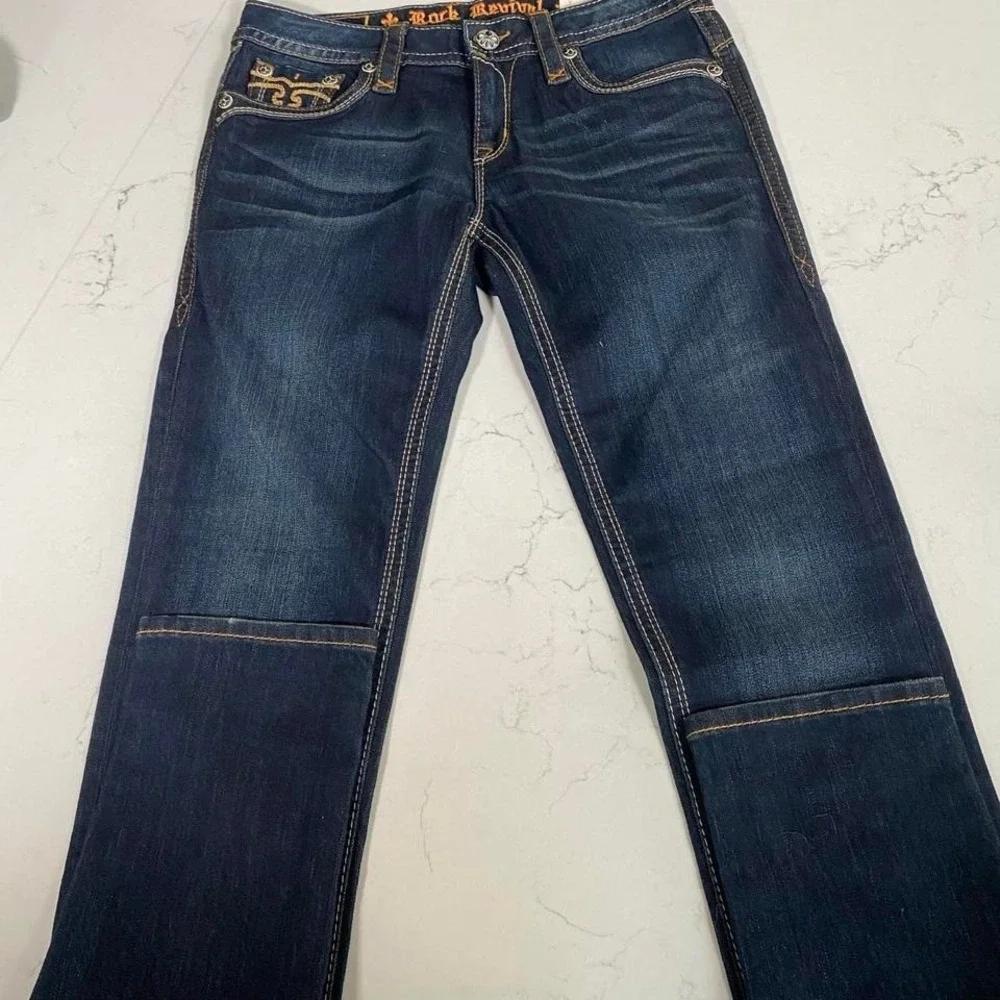 Rock‎ Revival Calli S200 Dark Wash Jeans 29x34 Thick Stitch Pockets NWT